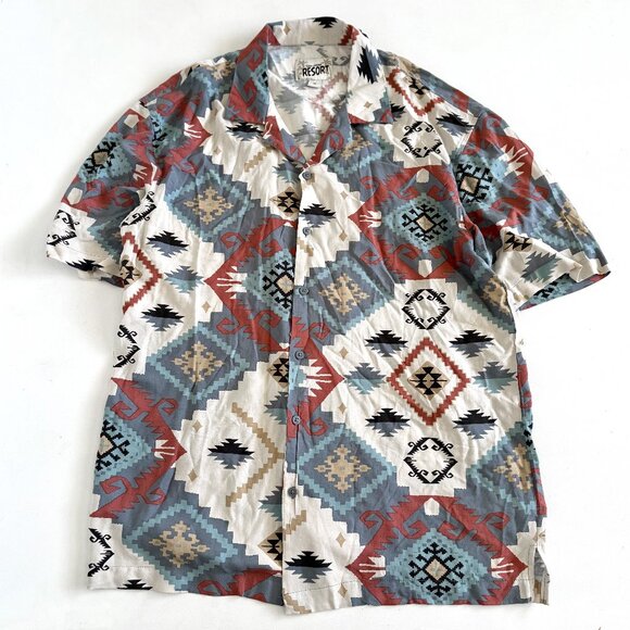 Secondhand Resort-Wear Aztec Button Down Shirt Urban Heritage - Picture 1 of 3
